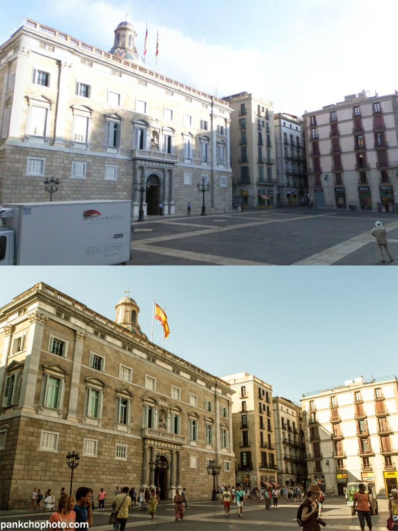 Up: Plaça Sant Jaume by Google Maps Street View - Barcelona, August 2008 Down: Plaça Sant Jaume by me - Barcelona, August 2013